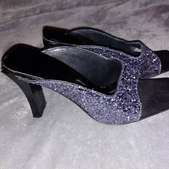 BCBG Max Azria open toed mule glitter heels - Picture 4 of 4